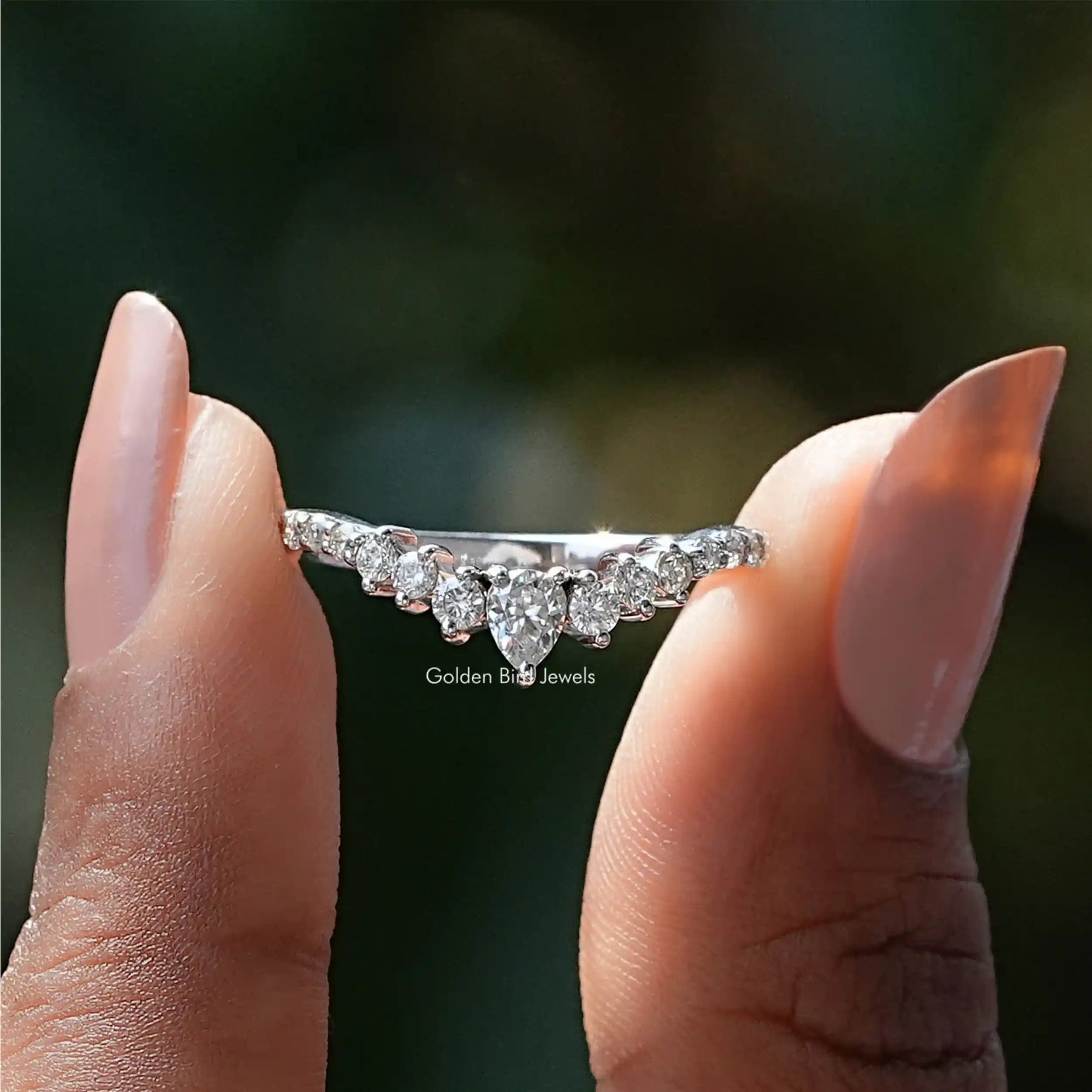 [Pear Cut Chevron Moissanite Eternity Wedding Band]-[Golden Bird Jewels]