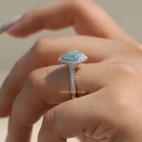 Side View of Moissanite Pear Cut Engagement Ring In finger