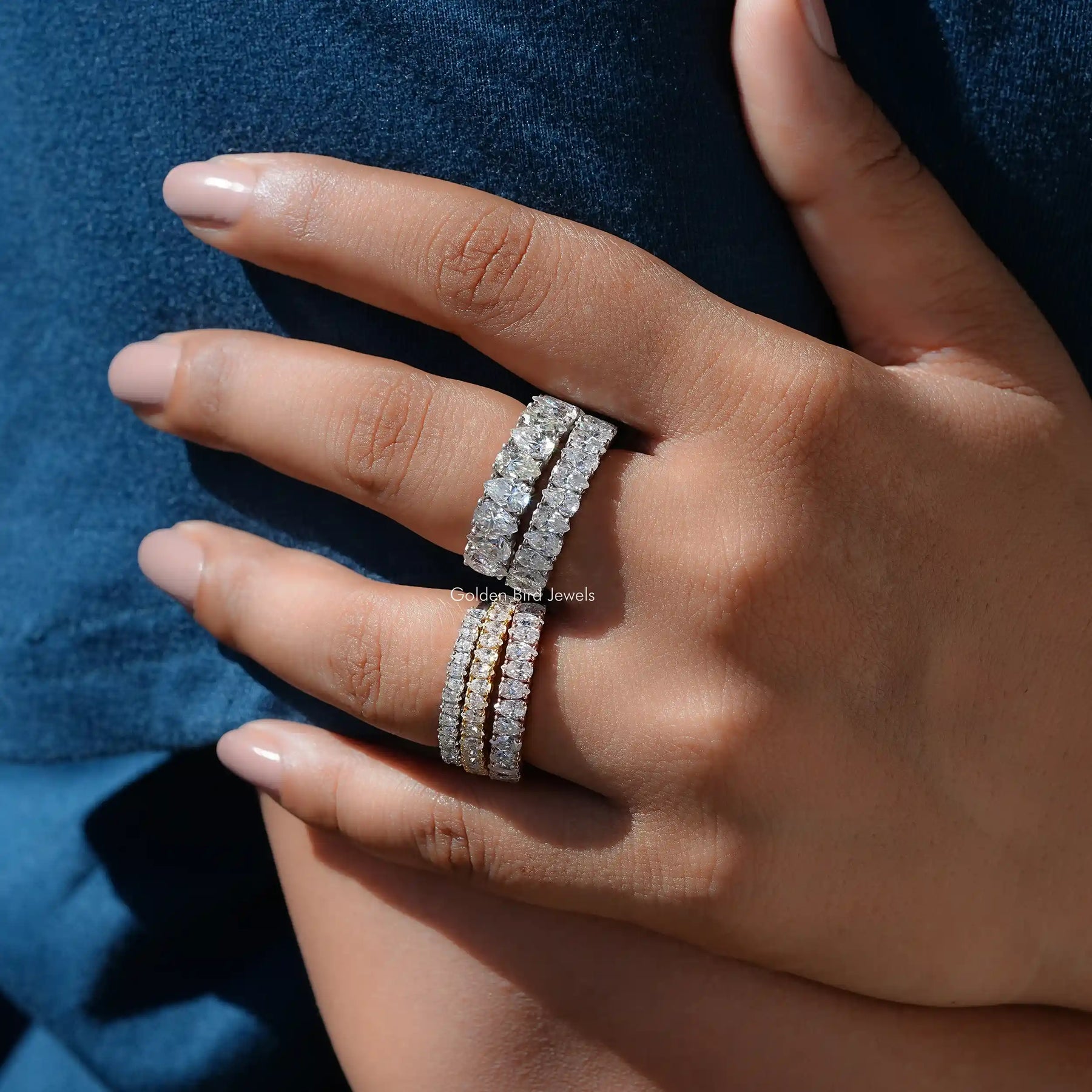 [Colorless Pear Shaped Eternity Wedding Band]-[Golden Bird Jewels]