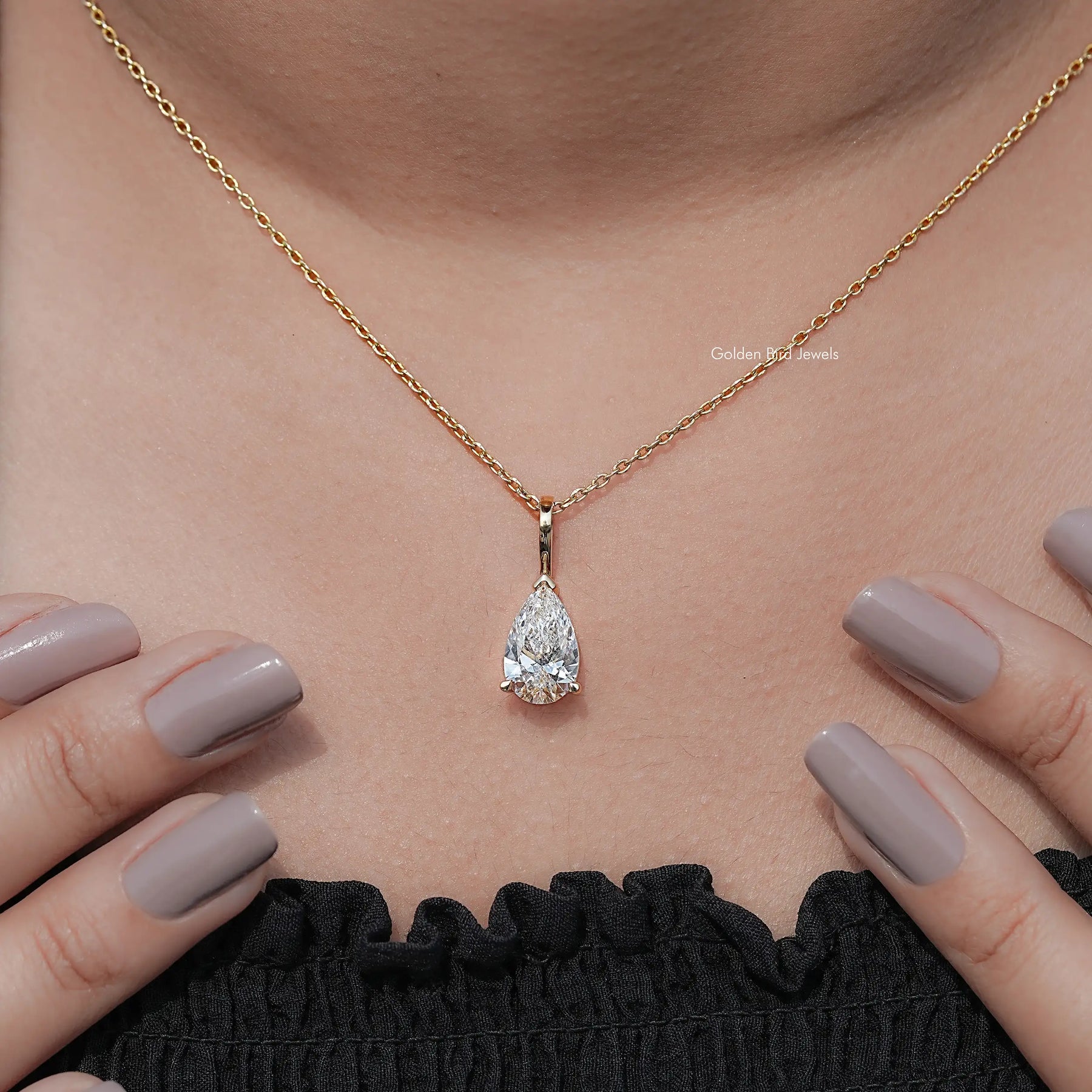 Lab Diamond Pear Cut Solitaire Pendant