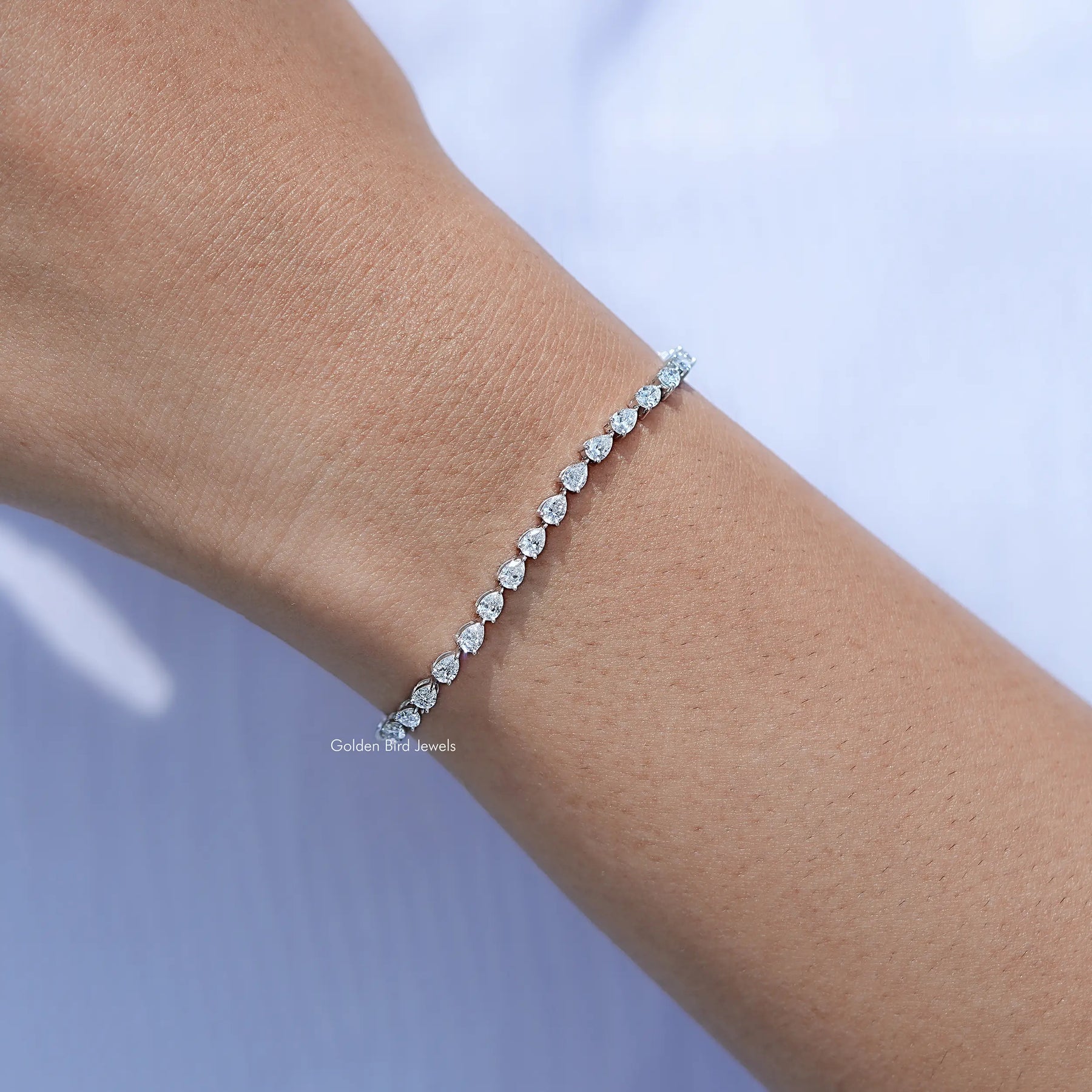 Detailed View of Pear Cut Diamond Tennis Steel Bracelet
