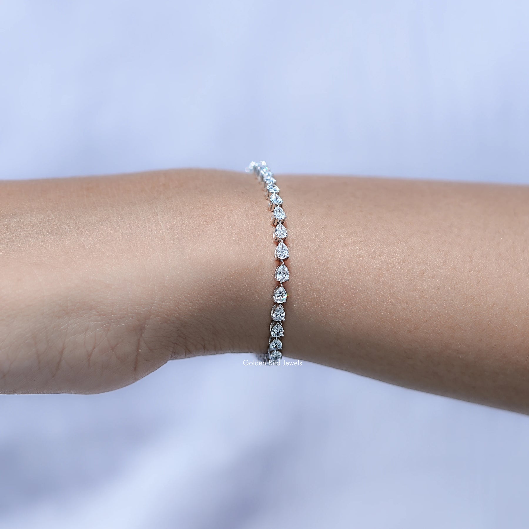 Pear Cut Diamond Tennis Steel Bracelet in Unique Pattern 
