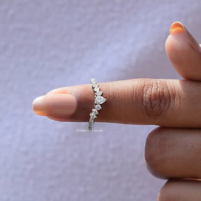 [White Gold Pear Shaped Chevron Wedding Band]-[Golden Bird Jewels]