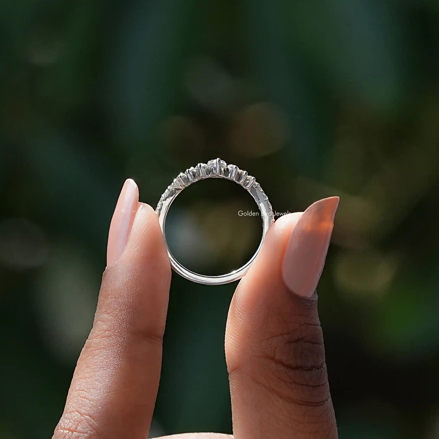 [Moissanite Pear Cut Chevron Eternity Wedding Band]-[Golden Bird Jewels]