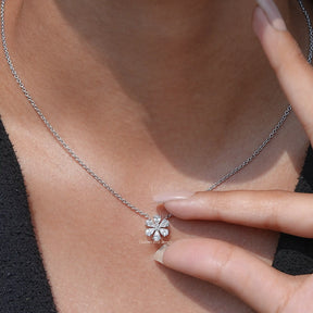 Pear Shaped Diamond Flower Pendant In White Gold