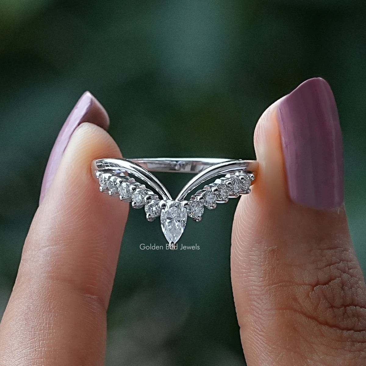 Pear Shaped Lab Diamond Chevron Wedding Band