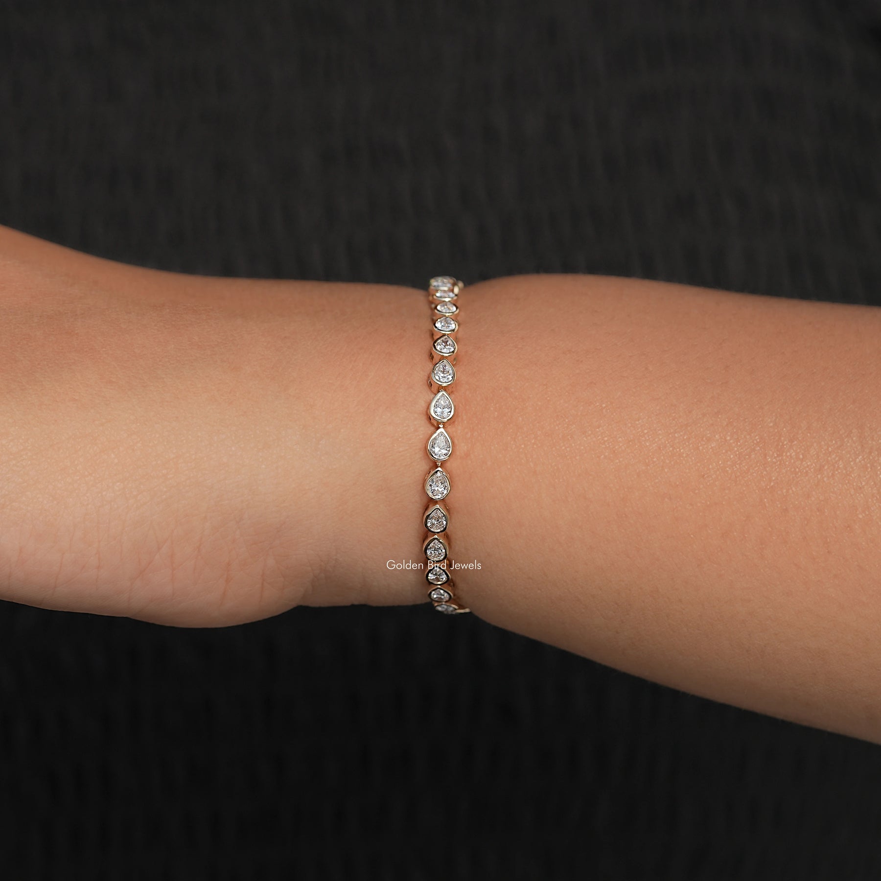 Bezel Set Pear Shaped Lab Diamond Tennis Bracelet