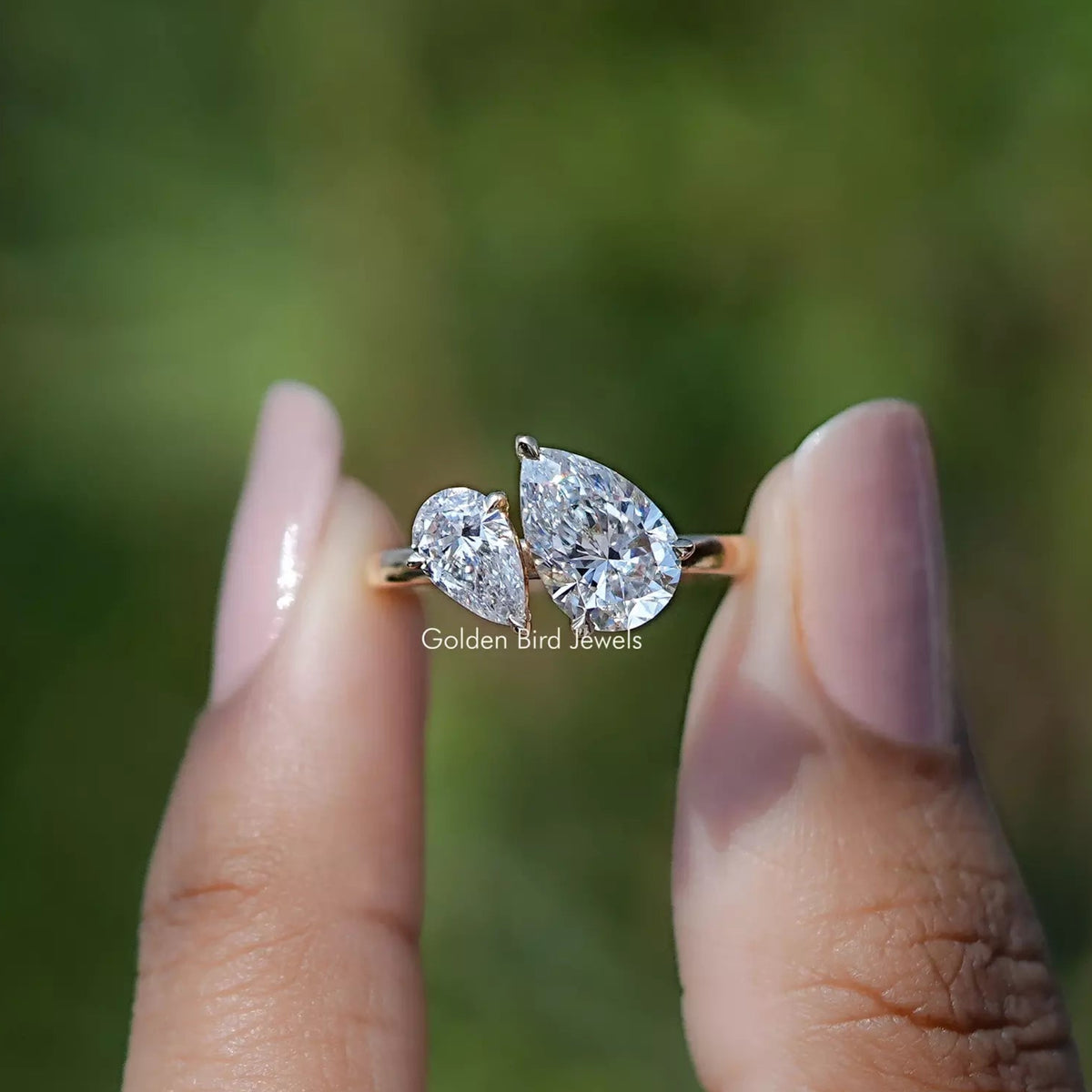 Pear Shaped Lab Diamond Two Stone Ring