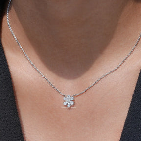 Pear Cut Lab Diamond Flower Pendant In White Gold