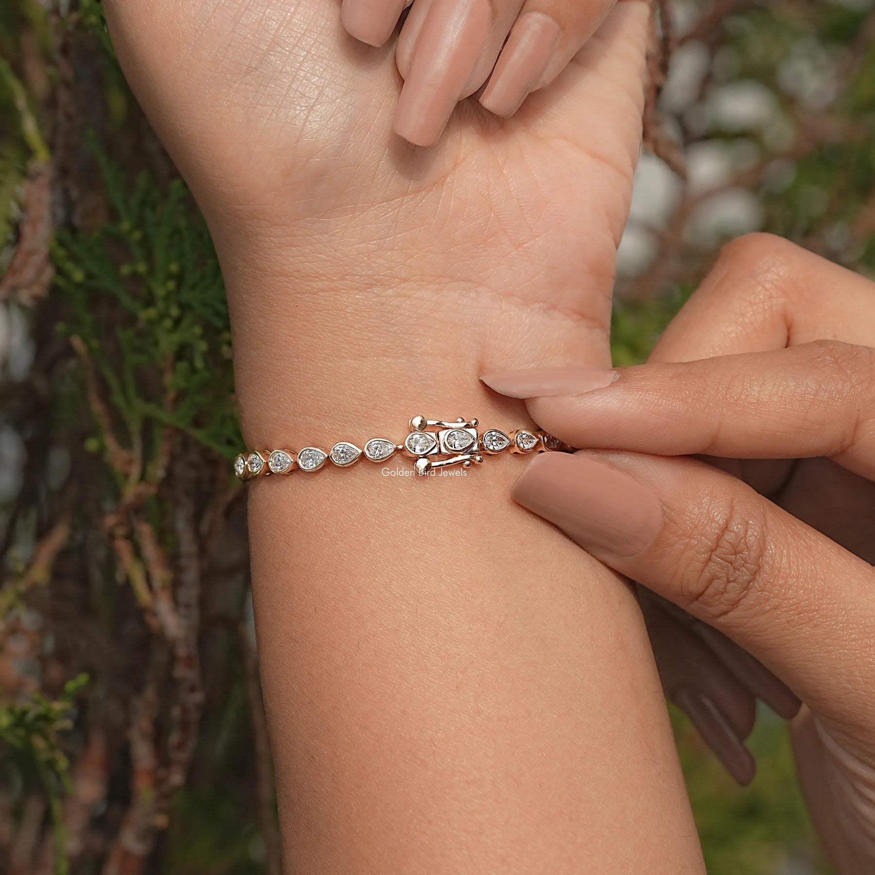 Bezel Set Pear Shaped Lab Diamond Tennis Bracelet