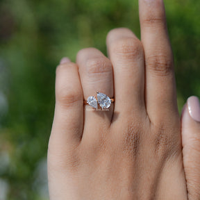 In finger front view of Lab Diamond Two Stone Ring 
