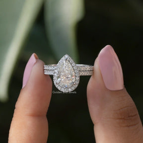 Front view of pear cut moissanite  bridal ring