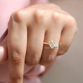 Pear And Princess Shape Moissanite Ring In Yellow Gold