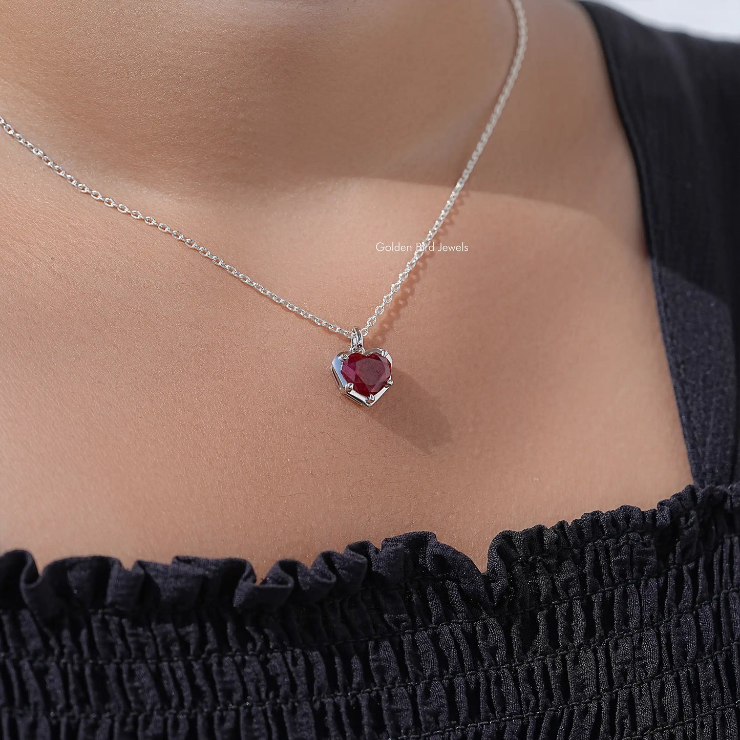 Red Ruby Heart Cut Gemstone Solitaire Necklace