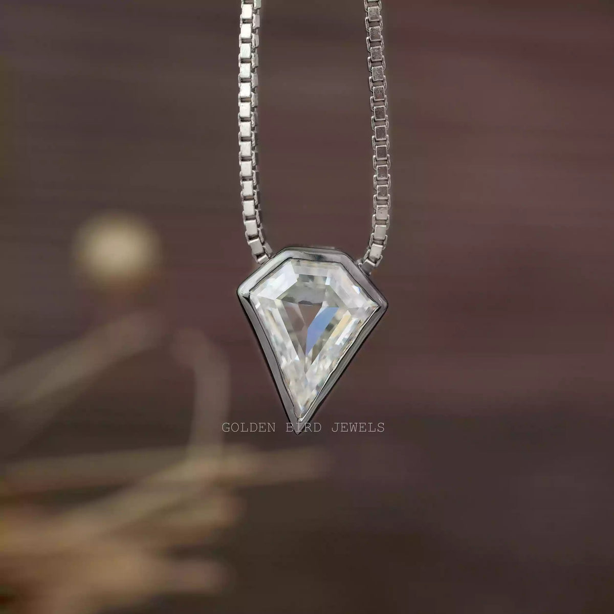 View of Pentagon cut moissanite solitaire pendant 