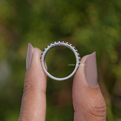 August Birthstone Peridot Green Round Eternity Band
