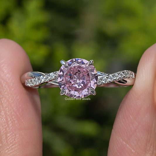 Pink Tourmaline Round Gemstone Accent Ring