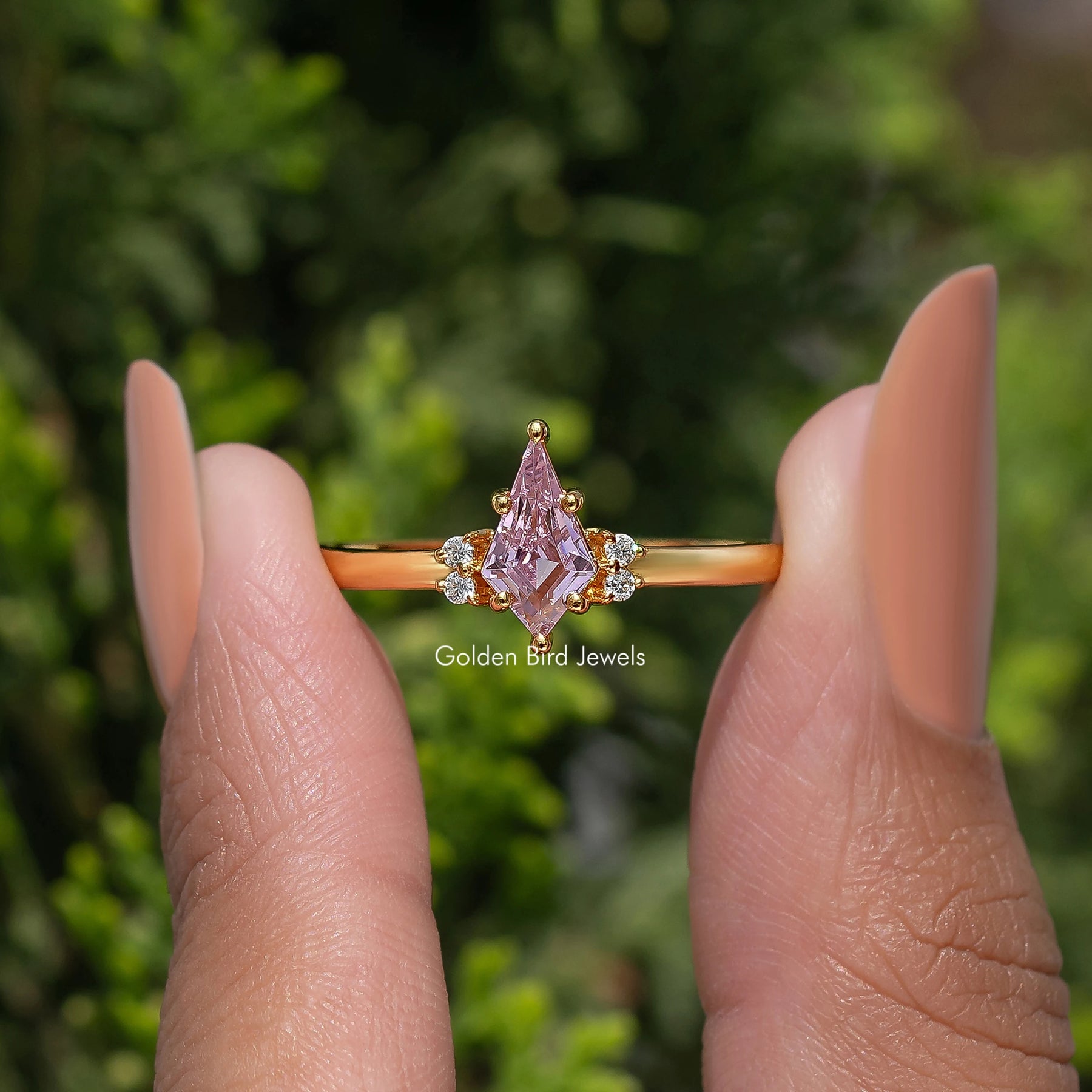 Pink Sapphire Gemstone Kite Cut Engagement Ring