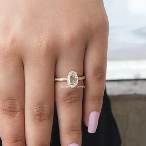 View of Portrait Hexagon Cut Moissanite Ring In Yellow Gold