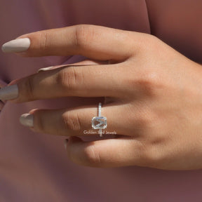 View of Portrait Cut Moissanite Engagement Ring In White Gold