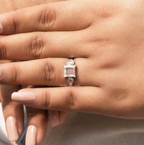 Close-Up View of Moissanite Portrait Cut Princess Engagement Ring In White Gold