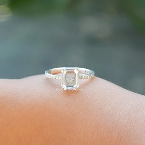 Portrait Emerald Cut Moissanite Ring In White Gold