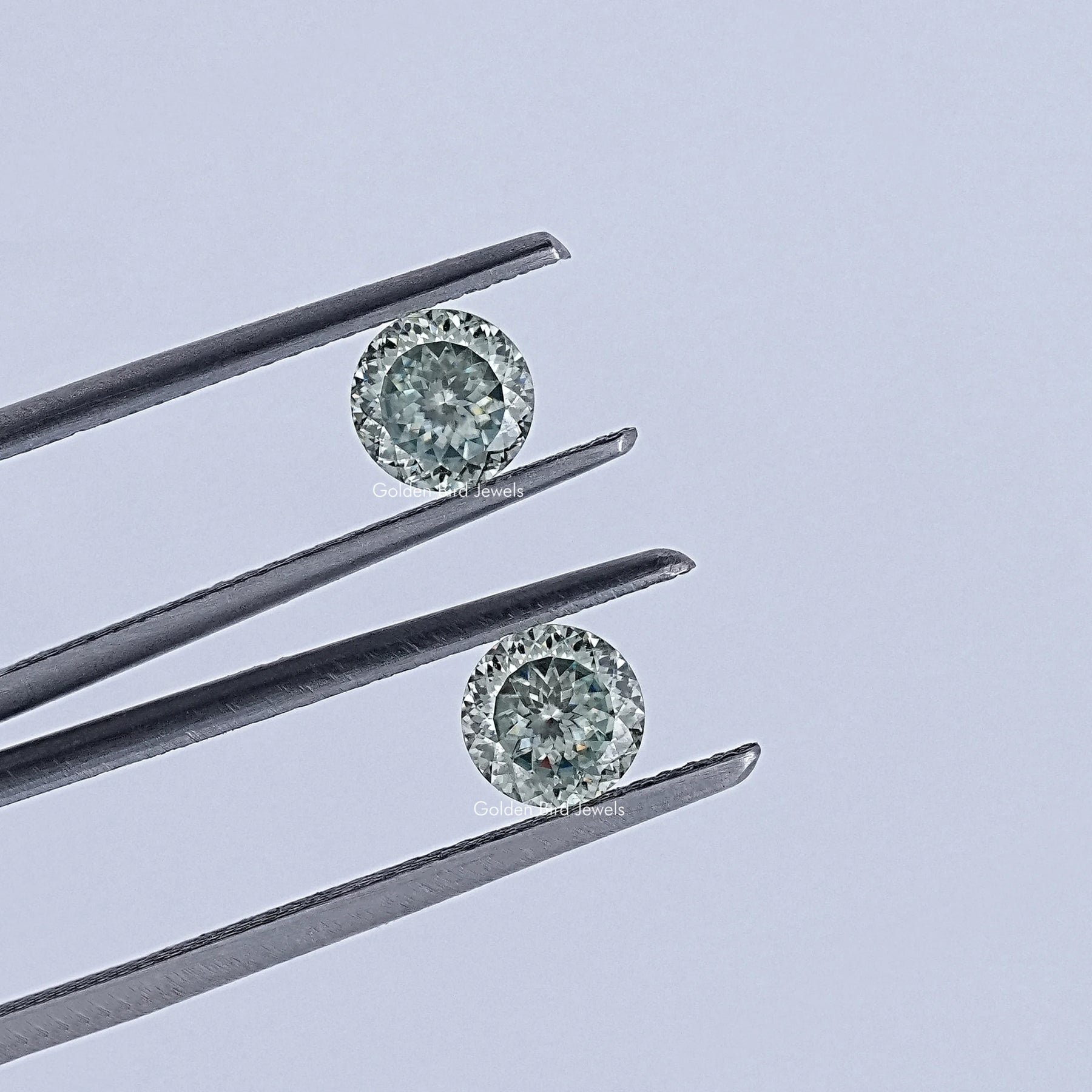 Blue Green Portuguese Cut Round Loose Moissanite Pair
