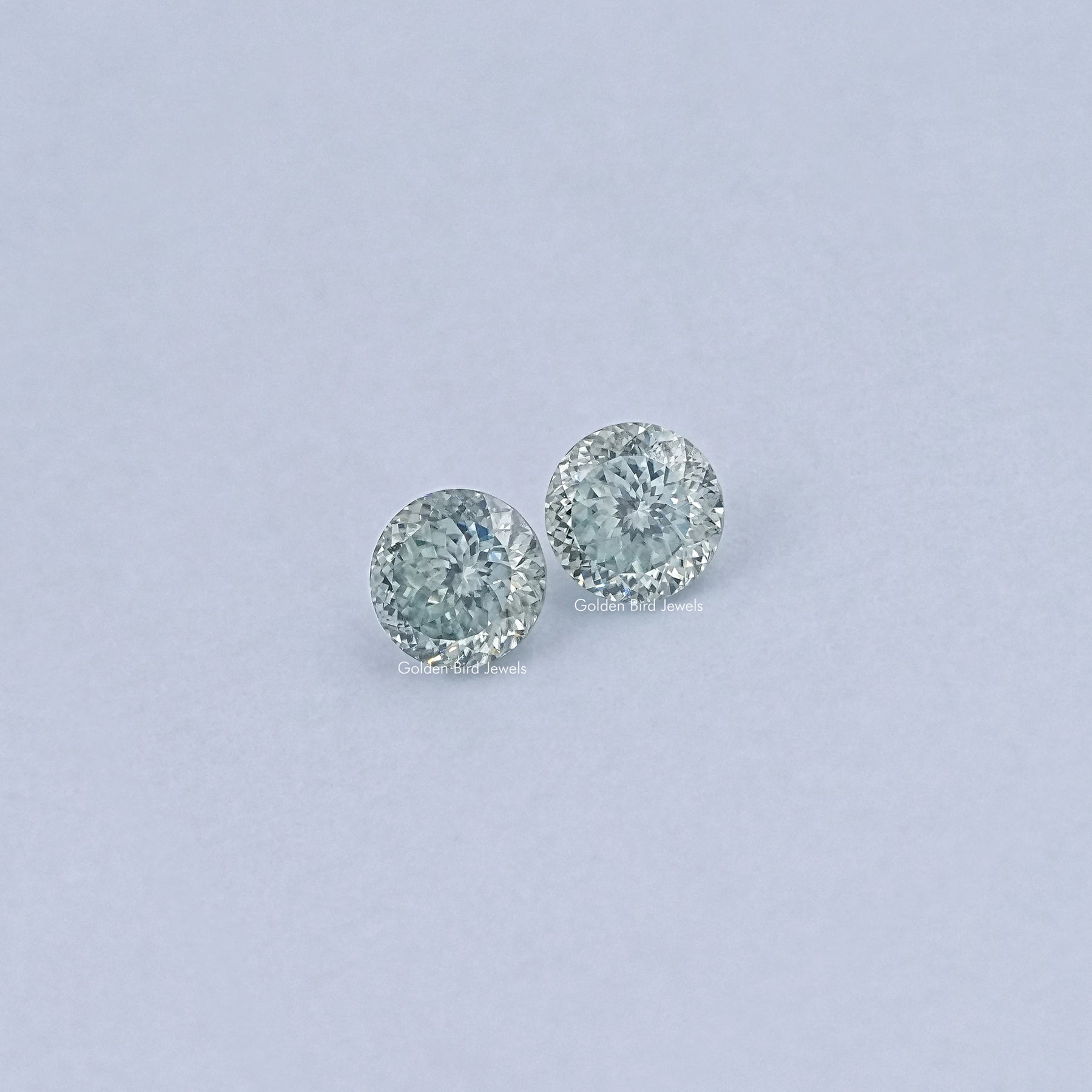 Blue Green Portuguese Cut Round Loose Moissanite Pair