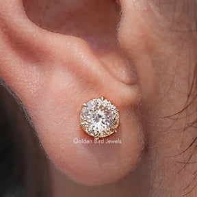 Portuguese Cut Round Moissanite Solitaire Studs