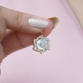 Full view of moissanite pendant in unique shape 