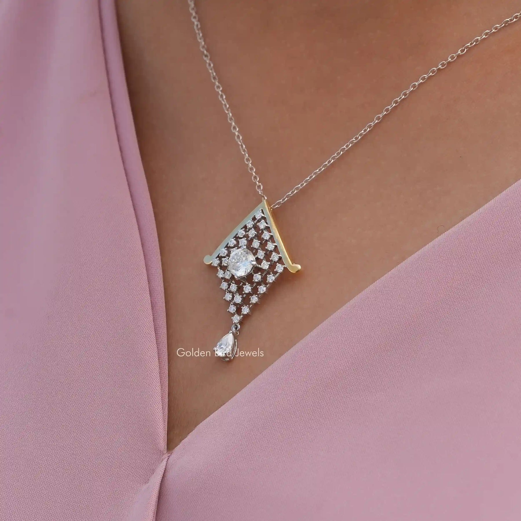 In front view of moissanite portuguese cut pendant