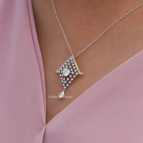 In front view of moissanite portuguese cut pendant
