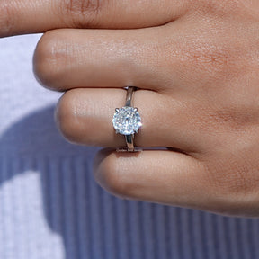 View of Portuguese cut Moissanite Ring in prongs setting 