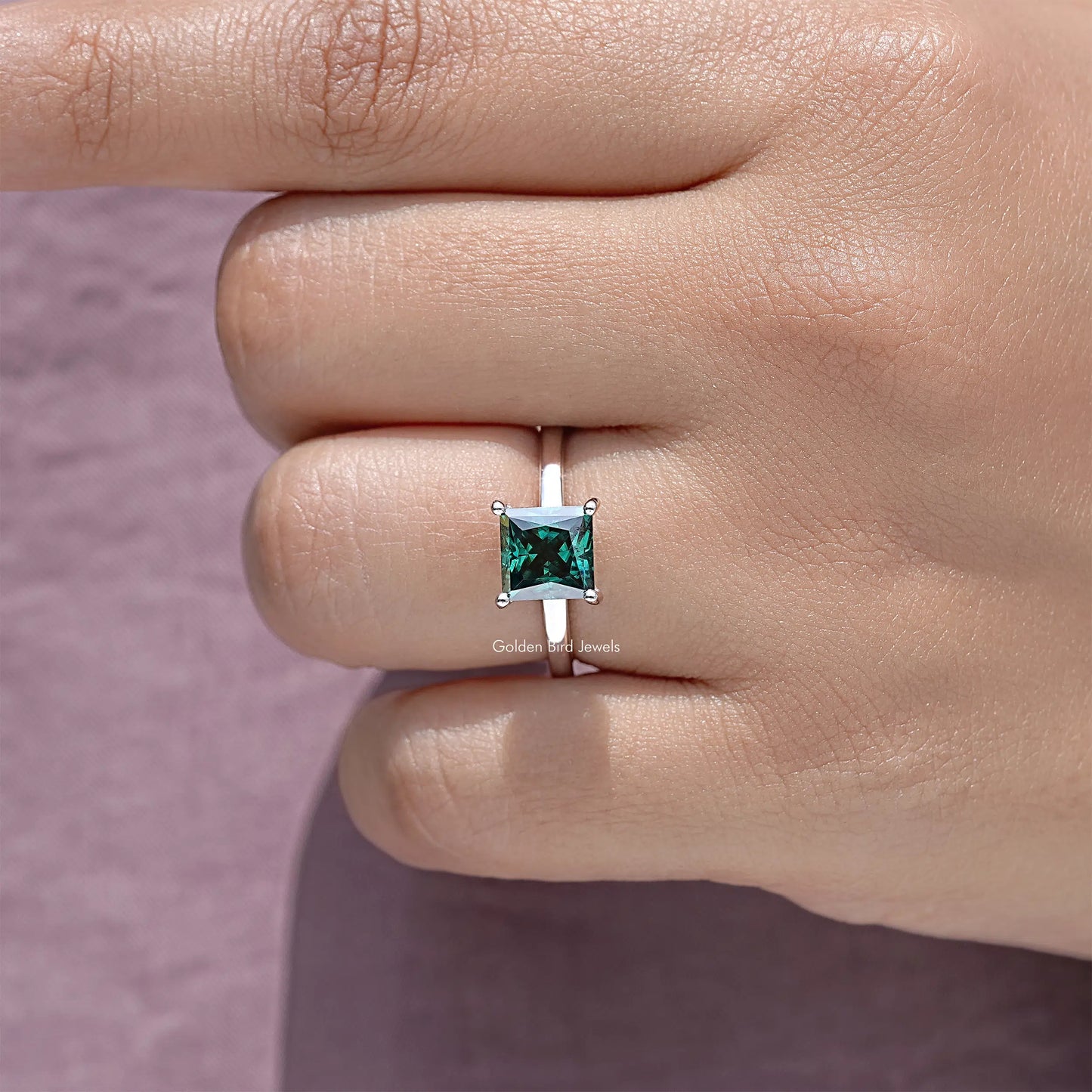 Princess Cut Moissanite Gemstone Hidden Halo Wedding Ring