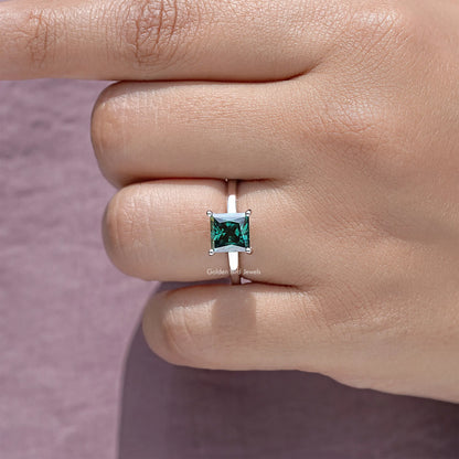 Princess Cut Moissanite Gemstone Hidden Halo Wedding Ring