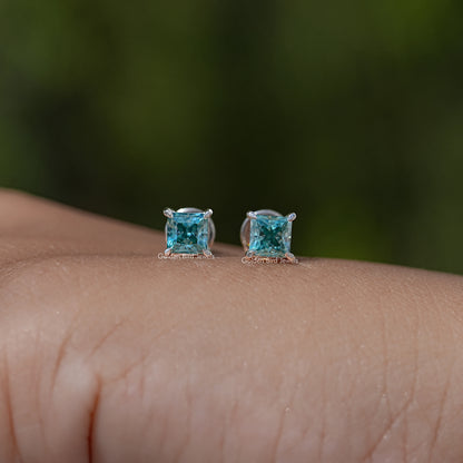 Princess Cut Moissanite Gemstone Screw Back Earrings