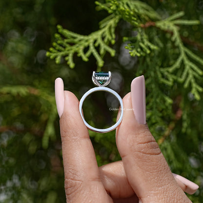 Princess Cut Moissanite Gemstone Hidden Halo Wedding Ring