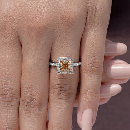 Princess Cut Moissanite Gemstone Halo Accent Wedding Ring