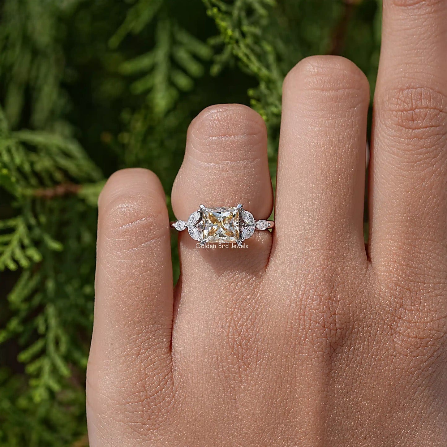 Princess Cut Moissanite Gemstone Engagement Ring
