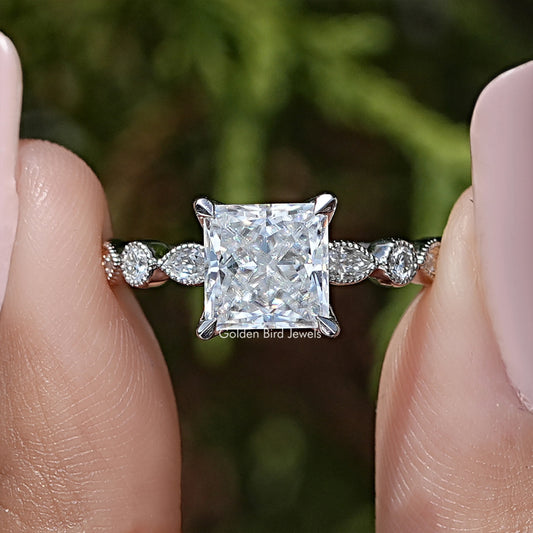 Princess Cut Moissanite Miligraine Set Wedding Ring