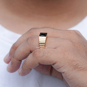 View of Black Gemstone Solitaire Men's Ring in prongs setting 
