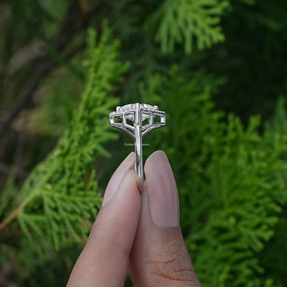 Side View of Princess Cut Diamond Halo Engagement Ring