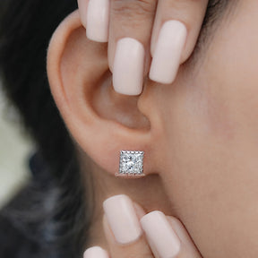 Princess Cut Lab Diamond Milgrain Stud Earrings