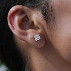 Top View of Solitaire Princess Cut Stud Earrings