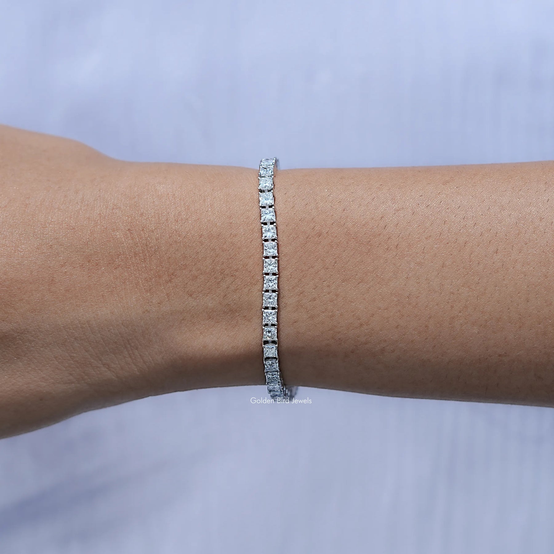 Side View Of Princess Cut Lab Tennis Bracelet
