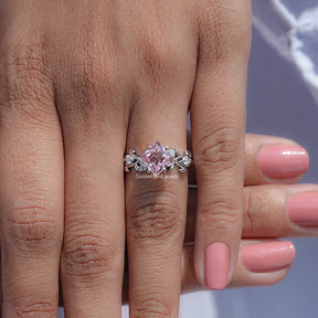 Princess Lab Gemstone Leaf Style Engagement Ring