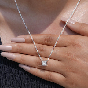In front view of diamond Princess Shape pendant