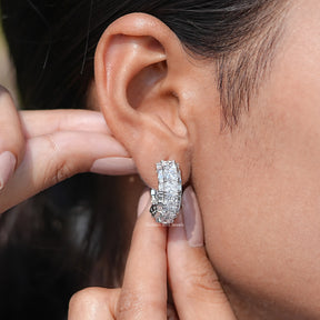 Close-Up View of Princess Cut Moissanite C Hoop Earring