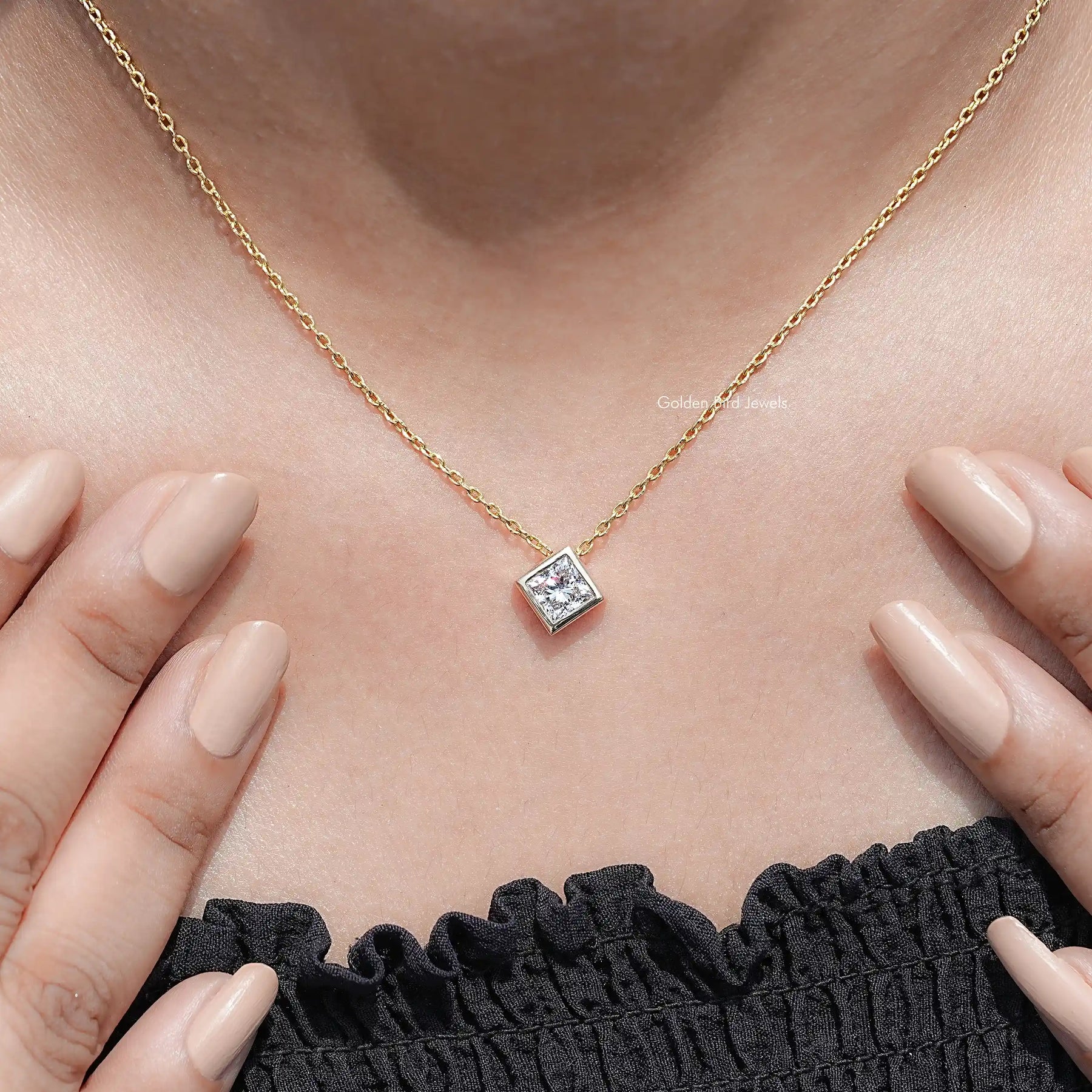 Princess Lab Diamond Bezel Set Solitaire Pendant