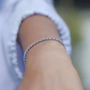 Princess Cut Diamond Tennis Steel Bracelet in Unique Pattern 
